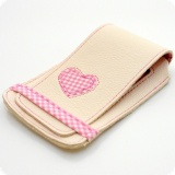 Handytasche aus Ecopell-Leder mit Sichtfenster; Vichy rosa