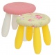 Kinderhocker wei� mit Wende-Sitzbezug Flora gelb/Vichy rot