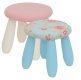 Kinderhocker wei� mit Wende-Sitzbezug Flora blau/Vichy rosa